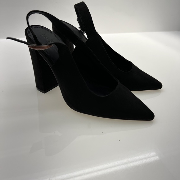 ASOS DESIGN Wide Fit Planet slingback high block heels in black, Sz 7 - Picture 5 of 8